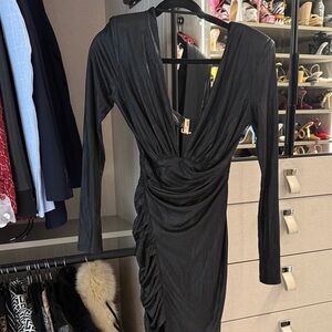 Premier Designs Black Ruched Long Sleeve Dress